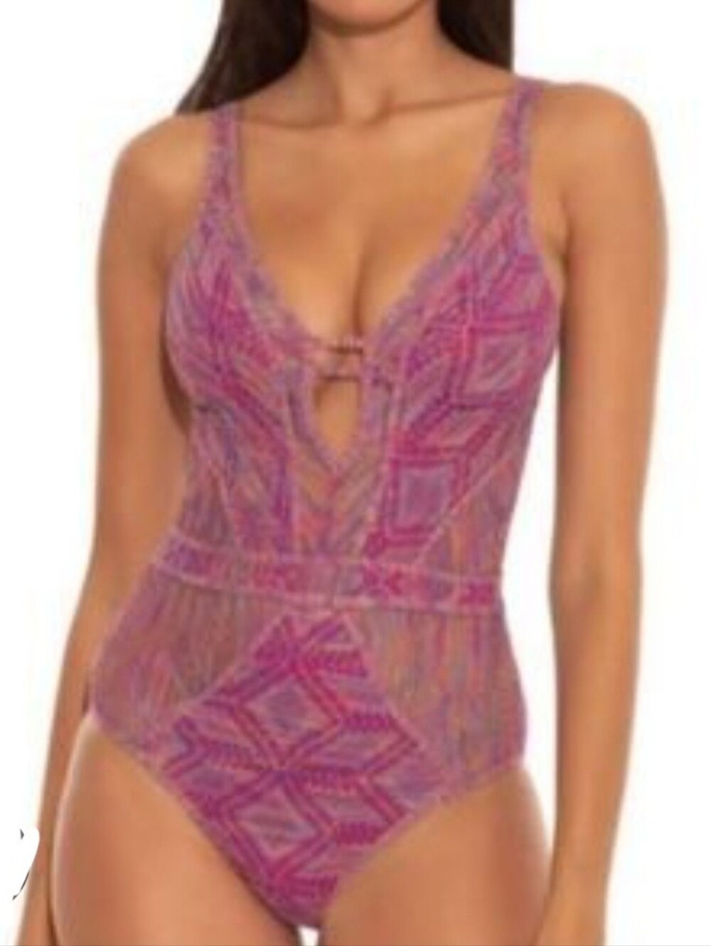 BECCA Magenta & Lavender One-Piece Swimsuit with Patterned Knit NWT